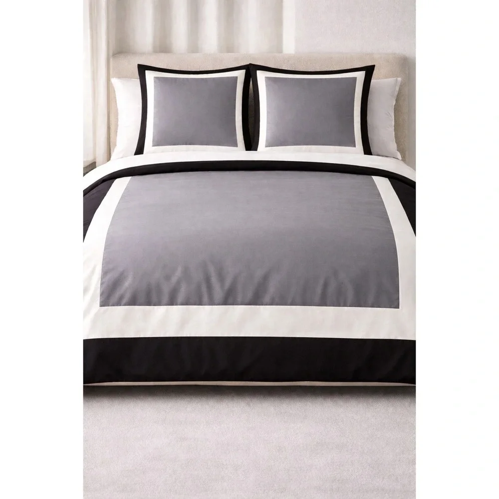 Frette King Duvet Cover & Euro Sham Set Grey Black White‎ Luxury Bedding NWOT